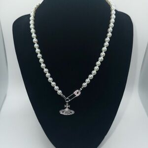 Vivienne Westwood Silver Pearl Orb Pin Necklace